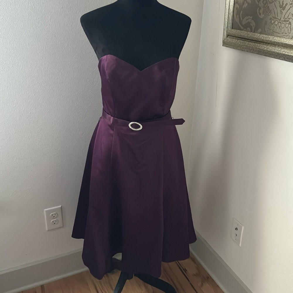 Alfred Angelo #7047 strapless sweetheart fit & flare satin formal dress Sz 10 - Picture 2 of 7
